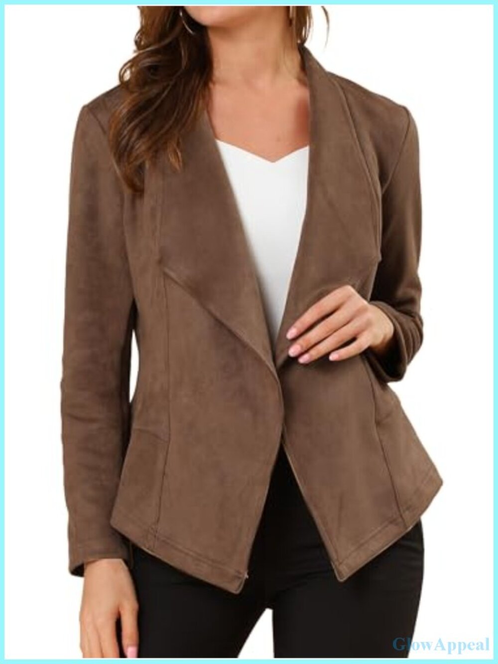 Faux Suede Jacket Open Front Blazer Relaxed Fit Long Sleeve
